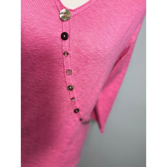 Lu Lu B pullover sweater pink v neck loose fit button detailing 100% cotton Sz M - Picture 3 of 7